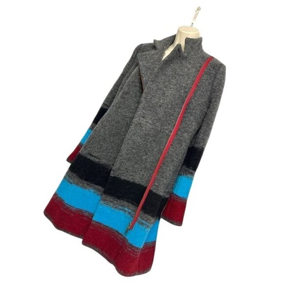 Anthropologie by Tracy Reese Gray Color block Wool Blend Asymmetrical Zip Coat 4 - Picture 3 of 12